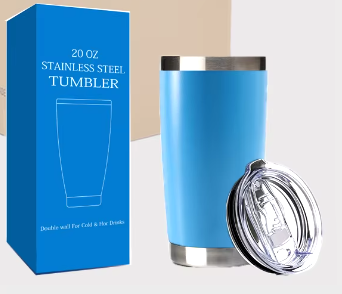 20oz Powder Coated Double Wall Stainless Steel Insulated Vacuum Coffee Tumbler with Lid