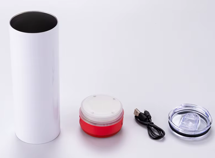 20oz Blank Sublimation Tumbler with Built-In Bluetooth Speaker – Customizable Travel Mug