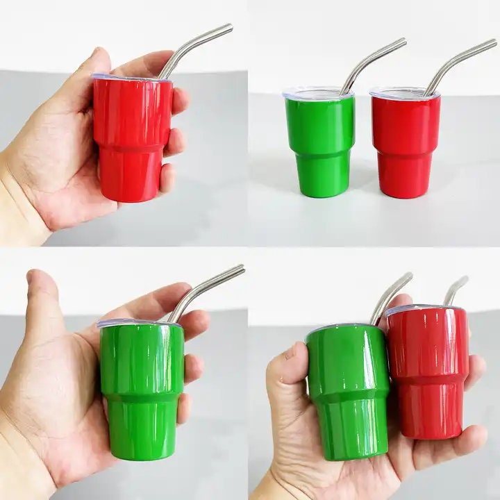 New mini blank sublimation mixed colors 2oz Insulated shot Stainless Steel Double glass red or green.