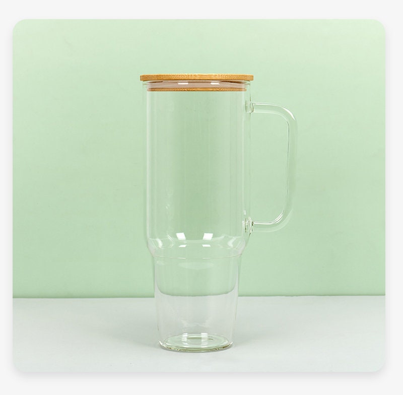 Sublimation Glass Frosted\Clear Tumbler with Handle. Bambo Lid Included-32oz\40oz.