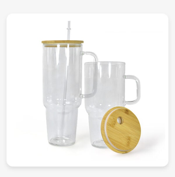 Sublimation Glass Frosted\Clear Tumbler with Handle. Bambo Lid Included-32oz\40oz.