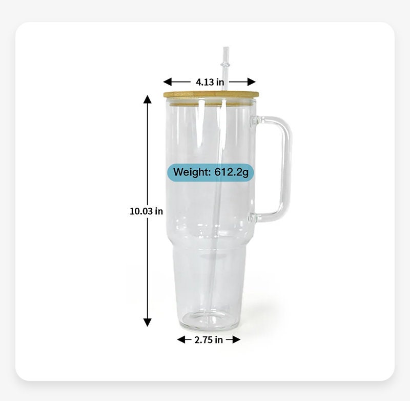 Sublimation Glass Frosted\Clear Tumbler with Handle. Bambo Lid Included-32oz\40oz.