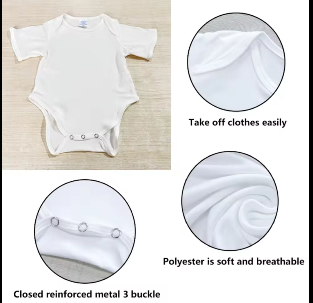 100% Polyester Bodysuit Blanks, Sublimation, DIY Personalize Blanks, Baby bodysuits blanks, Infant romper, Screen printing Embroidery Blanks