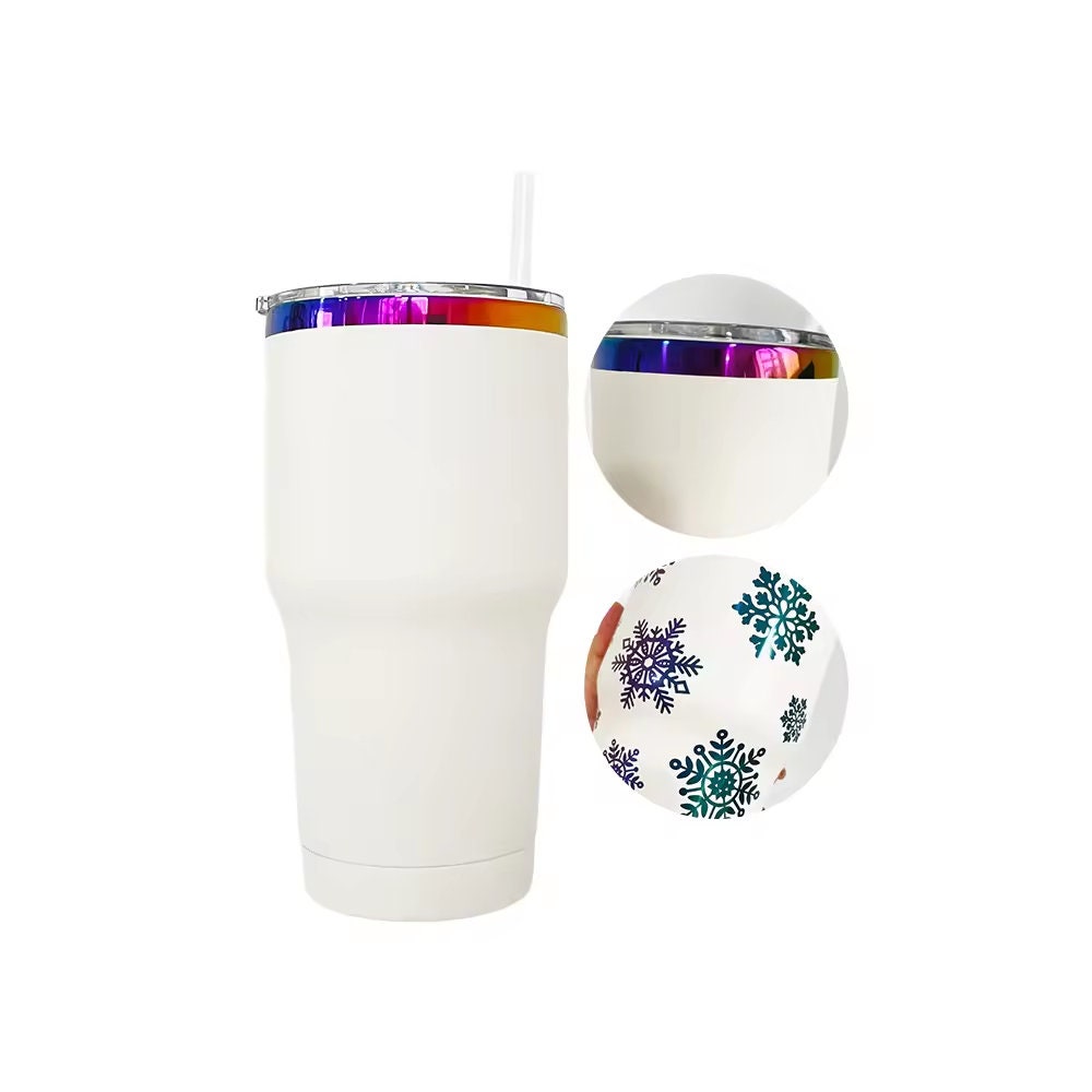 Powder Coated 30oz rainbow plated Tumblers.
