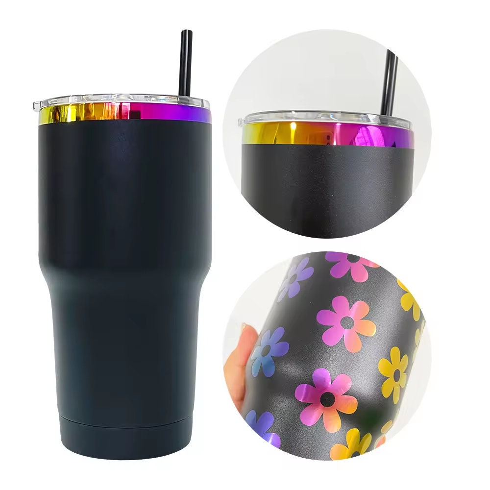 Powder Coated 30oz rainbow plated Tumblers.