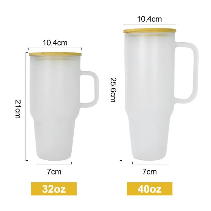 Sublimation Glass Frosted\Clear Tumbler with Handle. Bambo Lid Included-32oz\40oz.