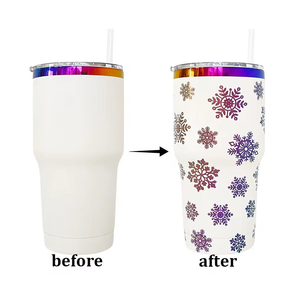 Powder Coated 30oz rainbow plated Tumblers.