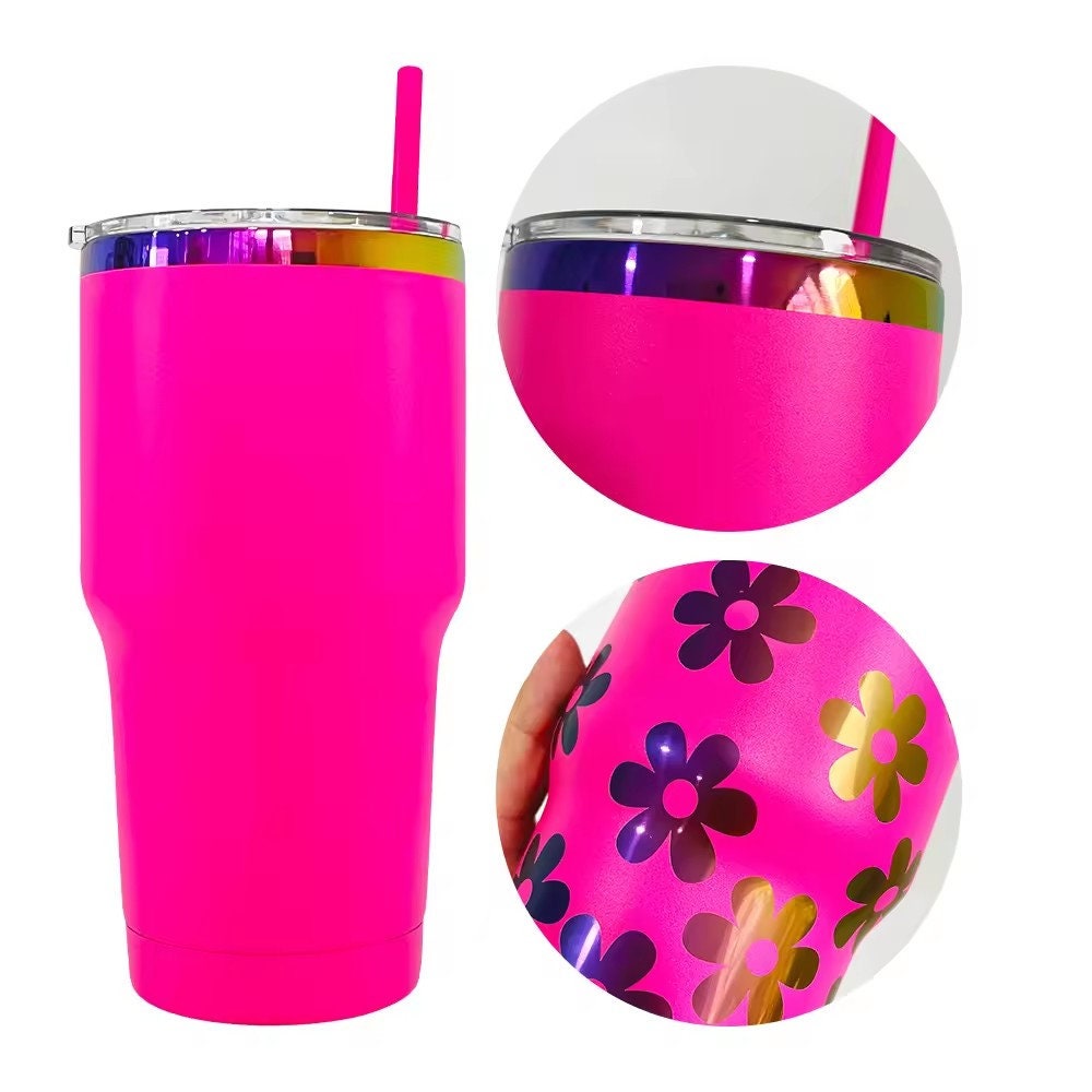 Powder Coated 30oz rainbow plated Tumblers.