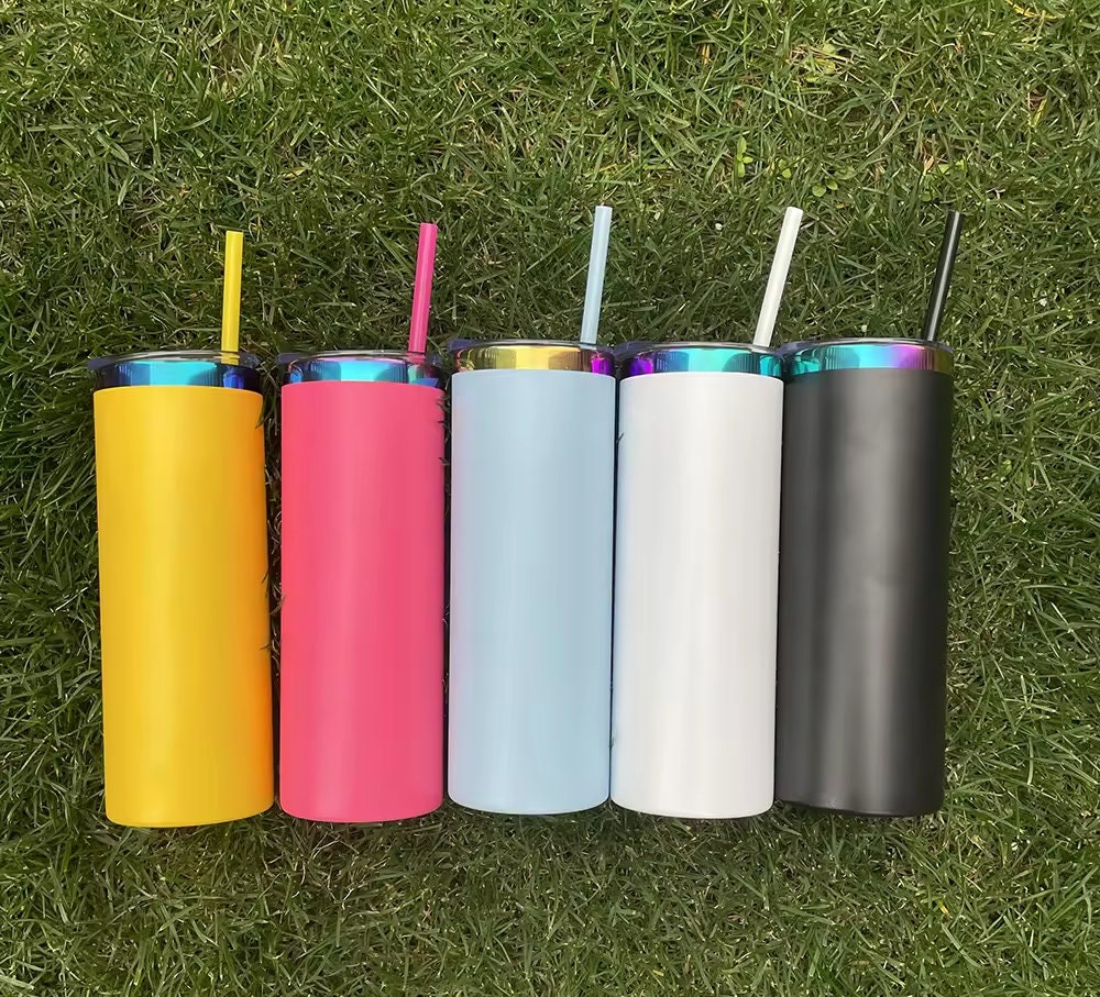 Powder Coated 20oz Holographic Rainbow Plated Car Tumbler with Colored Straw. Laser or Engraving. LIMTED STOCK!!!!