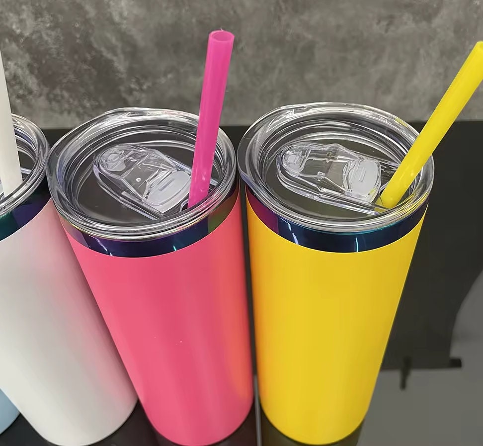 Powder Coated 20oz Holographic Rainbow Plated Car Tumbler with Colored Straw. Laser or Engraving. LIMTED STOCK!!!!