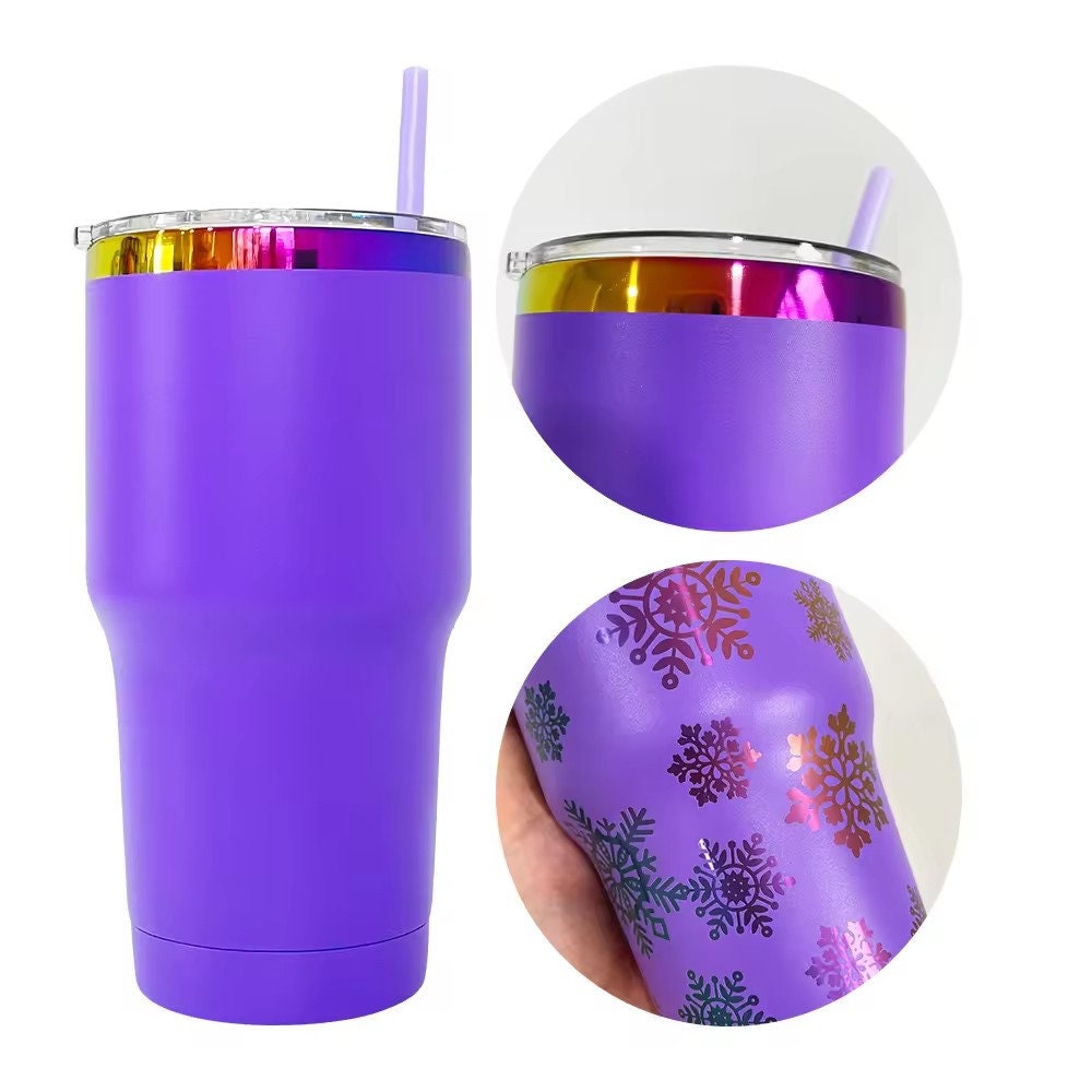 Powder Coated 30oz rainbow plated Tumblers.