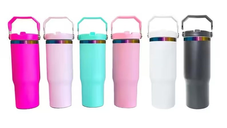 30oz Rainbow plated flip straw tumbler for Laser Engraving