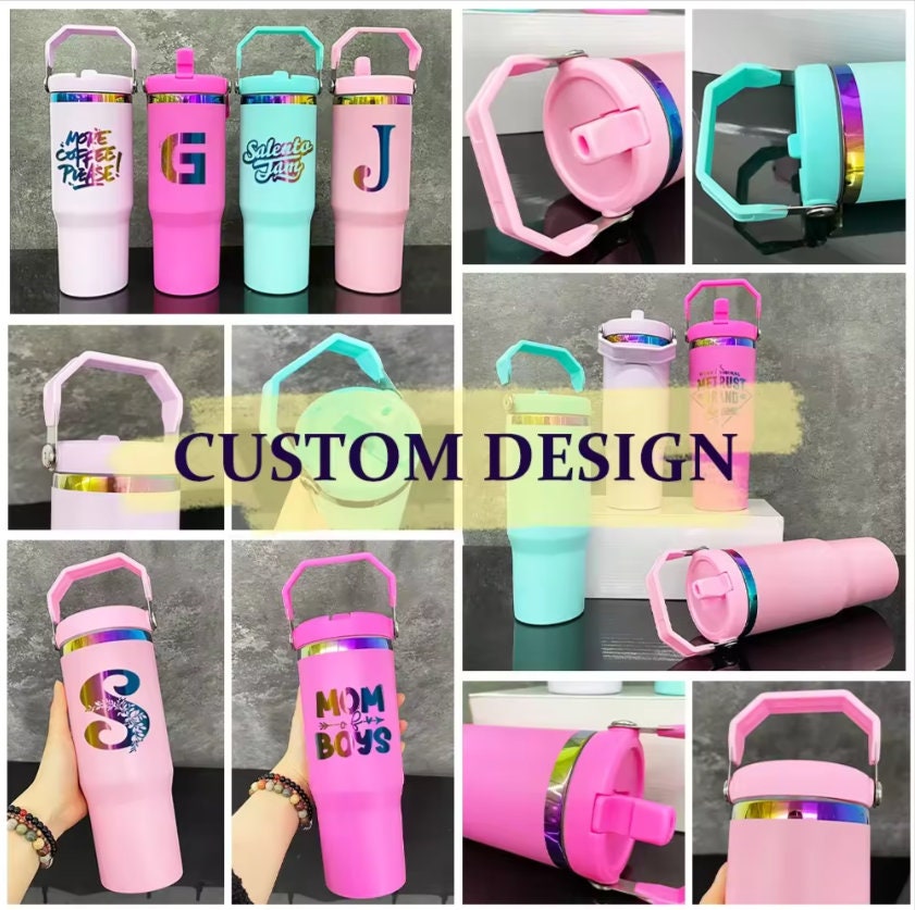 30oz Rainbow plated flip straw tumbler for Laser Engraving